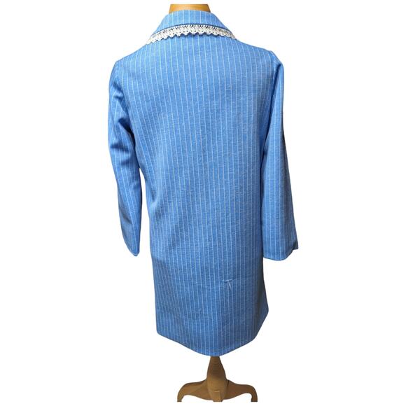 Vtg 1960s Mod Blue Polyester Pinstriped Lace Trim Collar Jacket Mini Dress M - Picture 3 of 7